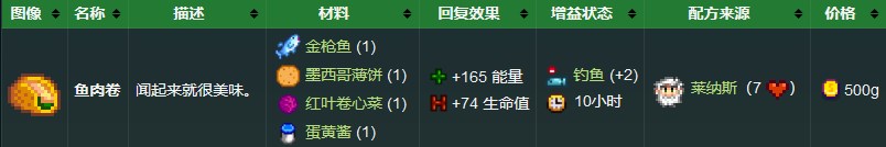 《星露谷物语》鱼肉卷制作配方介绍